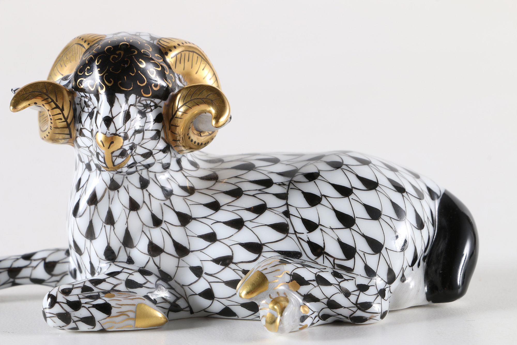 Herend Black and White Ram Figure