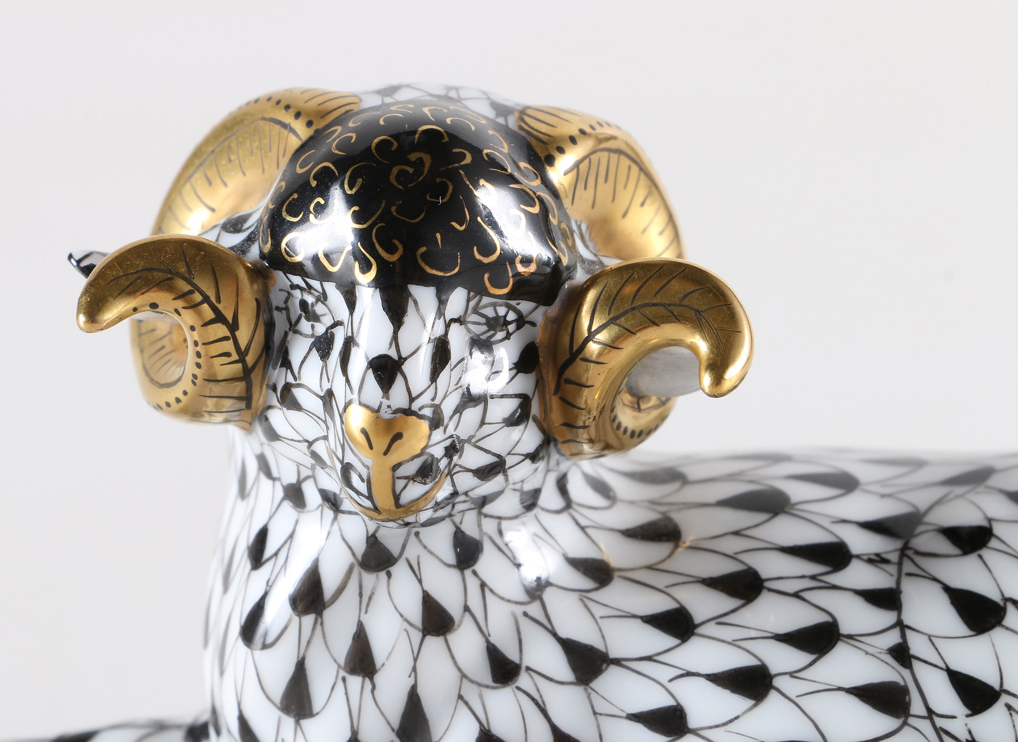 Herend Black and White Ram Figure