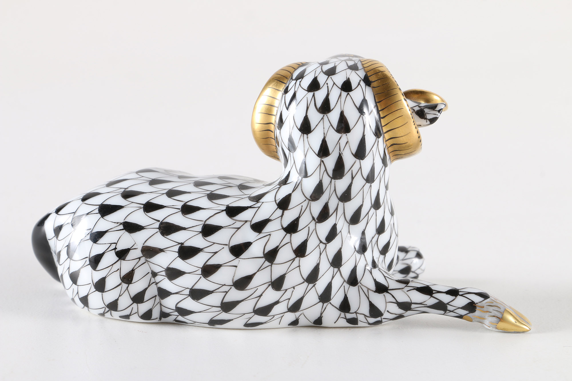 Herend Black and White Ram Figure