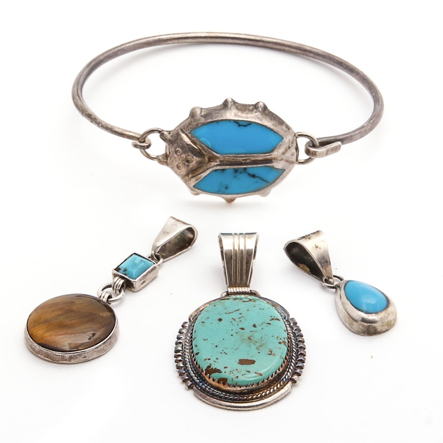 Sterling and Turquoise Pendants with Bracelet