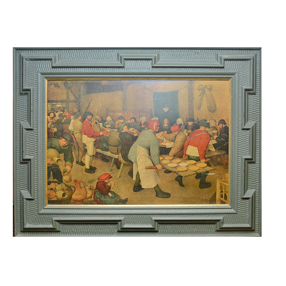 Offset Lithograph on Canvas Board After Pieter Bruegel "The Peasant Wedding"