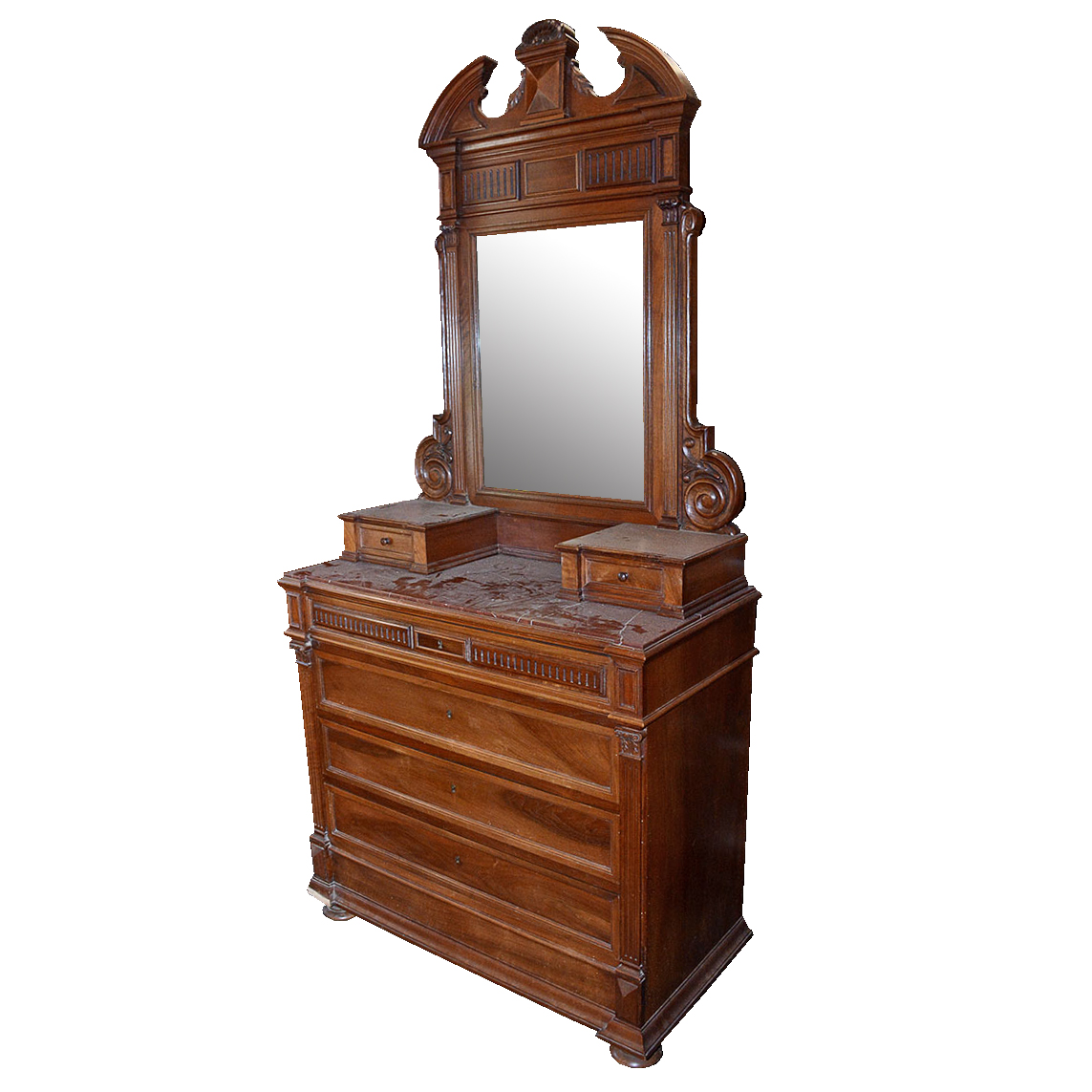 Antique Eastlake Style Marble Top Chest of Drawers With Vanity Mirror