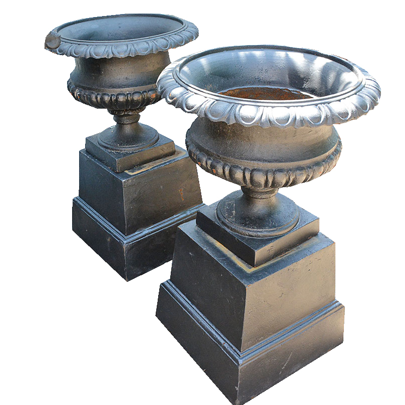 Pair of  Cast Iron Petaled Urn Planters