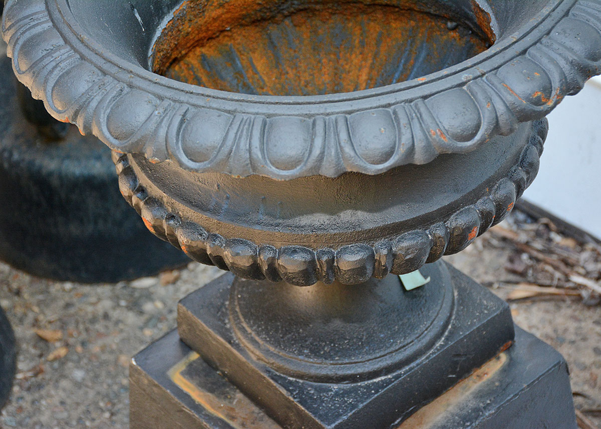 Pair of  Cast Iron Petaled Urn Planters