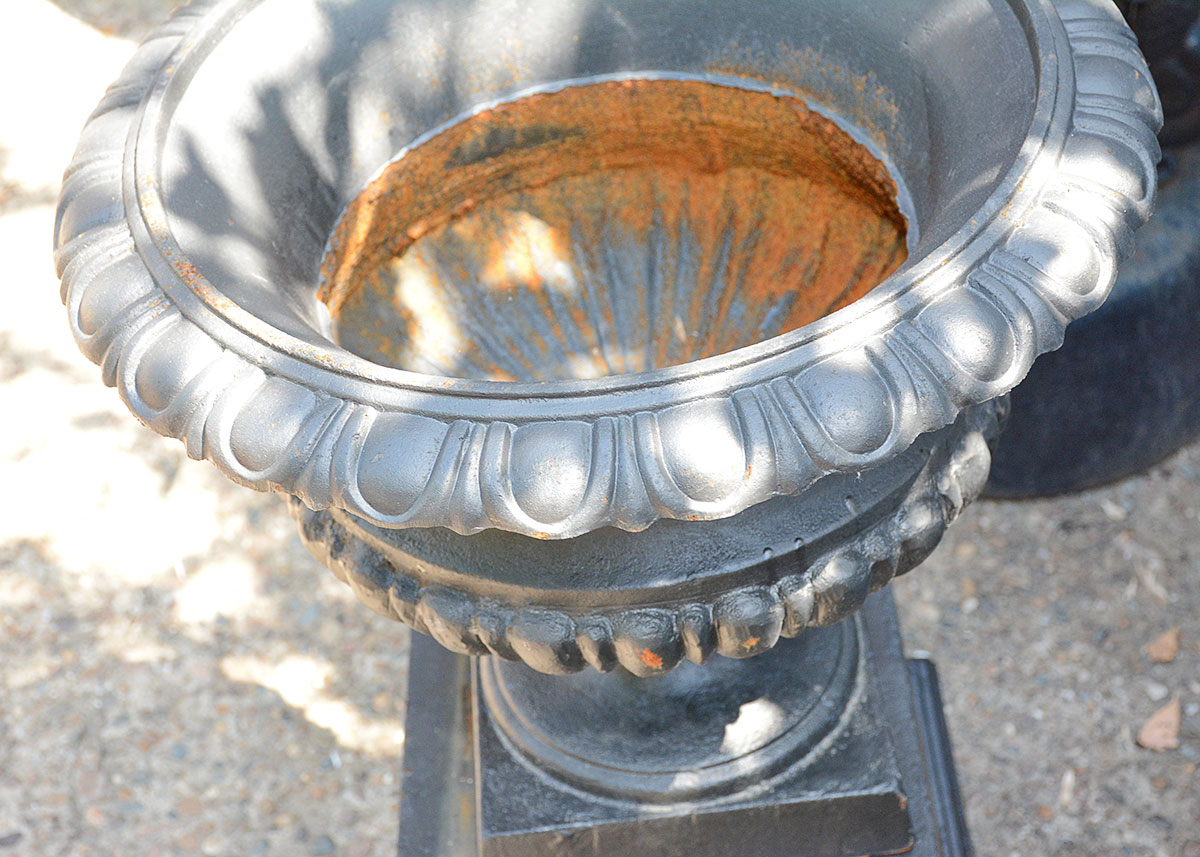 Pair of  Cast Iron Petaled Urn Planters