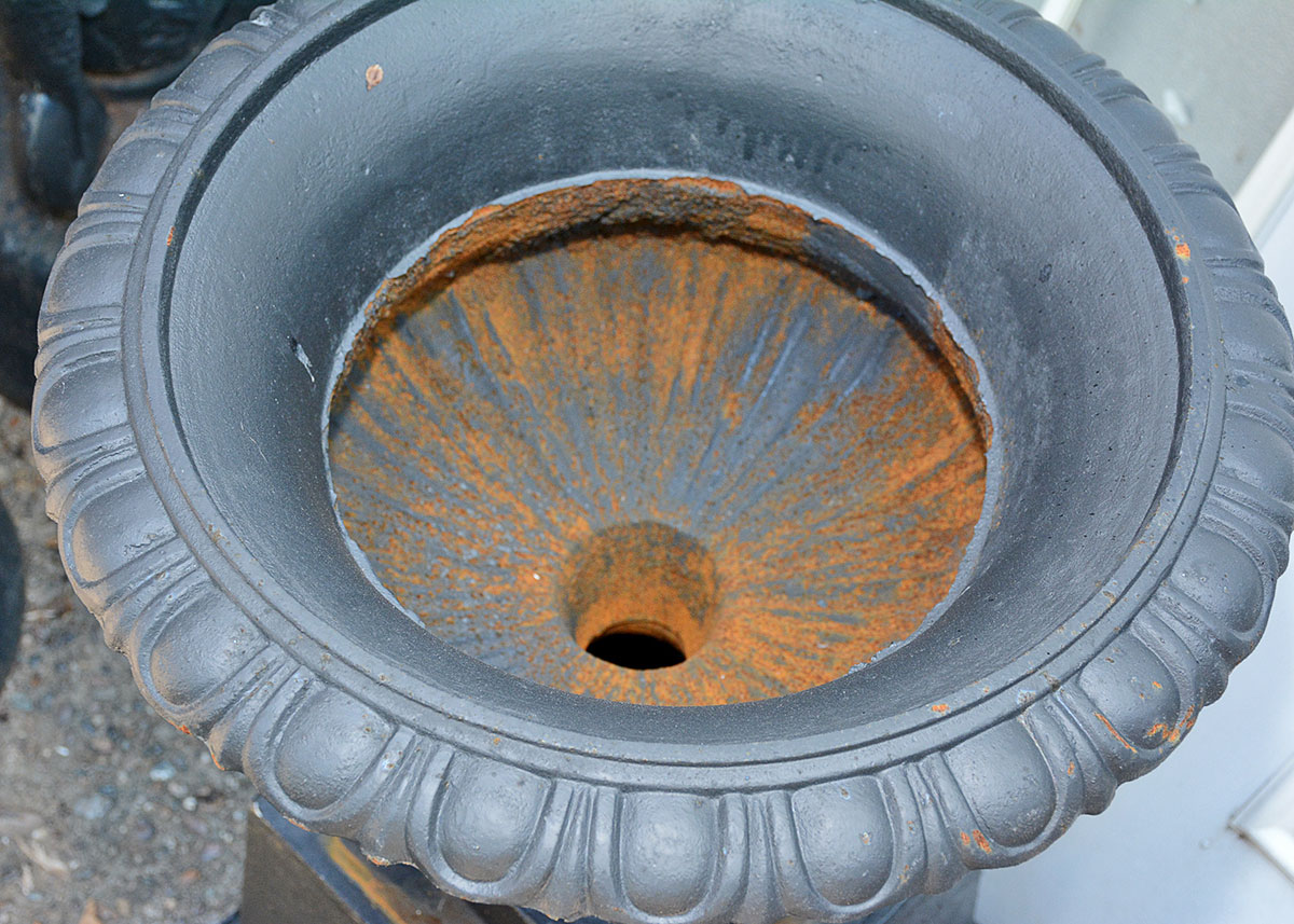 Pair of  Cast Iron Petaled Urn Planters