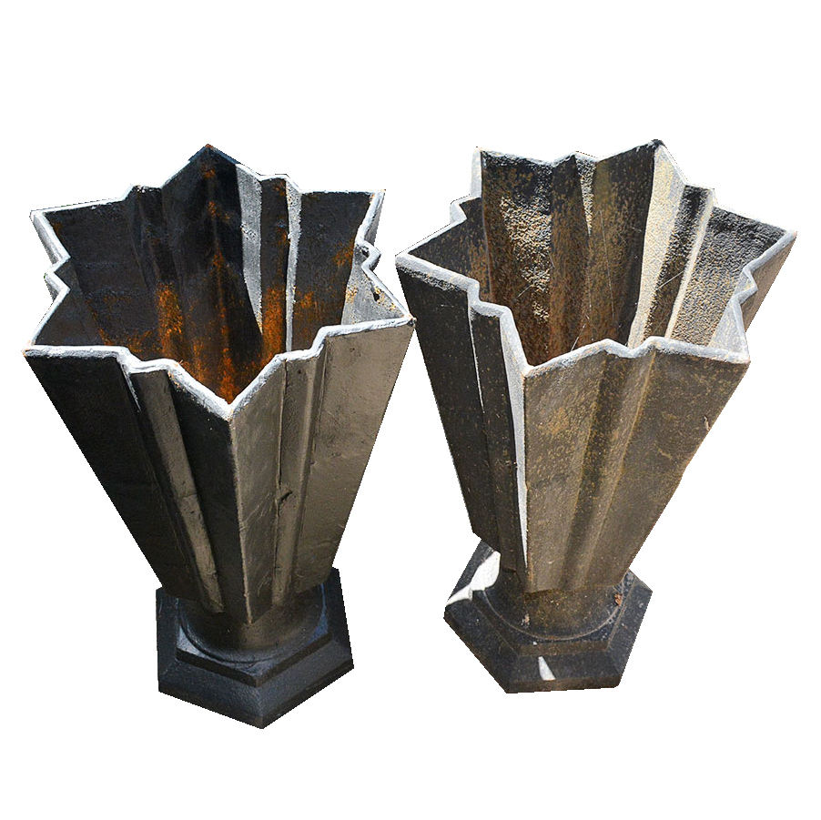 Pair of Cast Iron Art Deco Style Planters