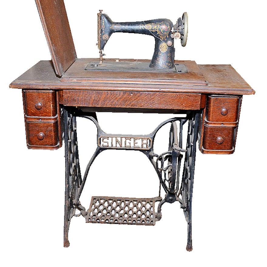 Antique Singer Sewing Machine with Treadle Table