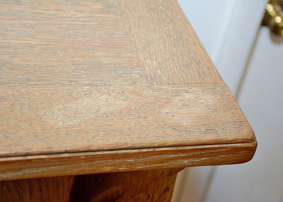 Large French Oak Buffet With Inlaid Tooled Leather Panels
