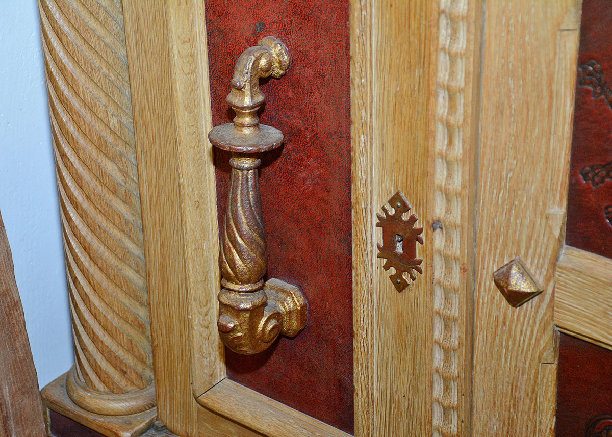 Large French Oak Buffet With Inlaid Tooled Leather Panels