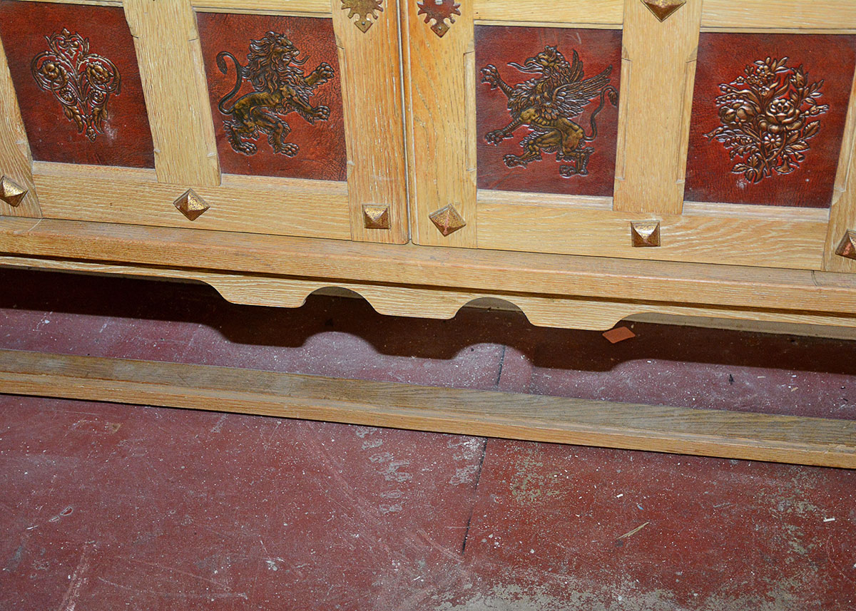 Large French Oak Buffet With Inlaid Tooled Leather Panels
