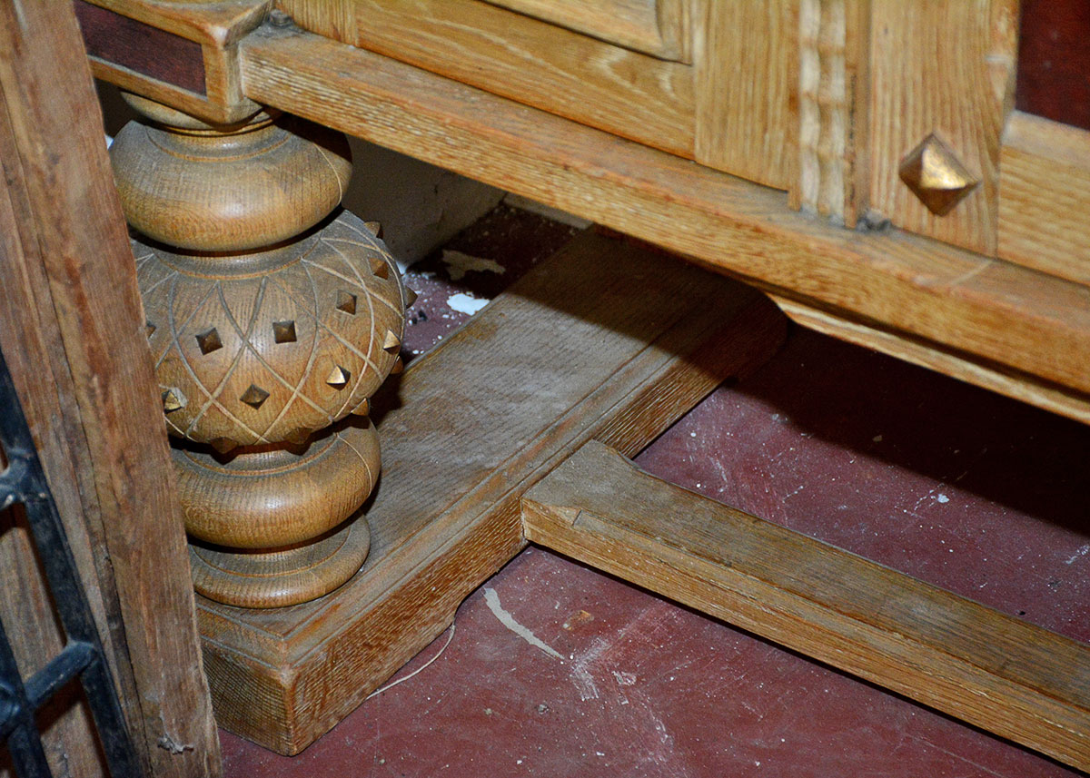 Large French Oak Buffet With Inlaid Tooled Leather Panels