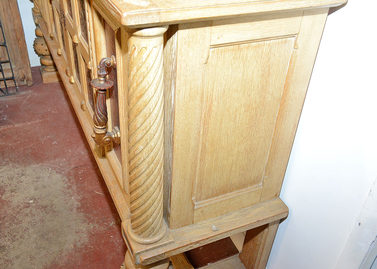 Large French Oak Buffet With Inlaid Tooled Leather Panels