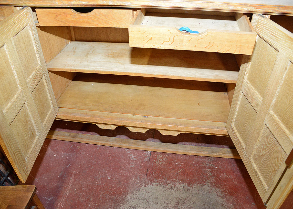 Large French Oak Buffet With Inlaid Tooled Leather Panels