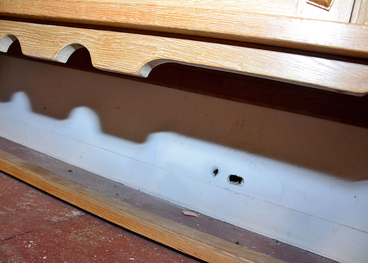 Large French Oak Buffet With Inlaid Tooled Leather Panels
