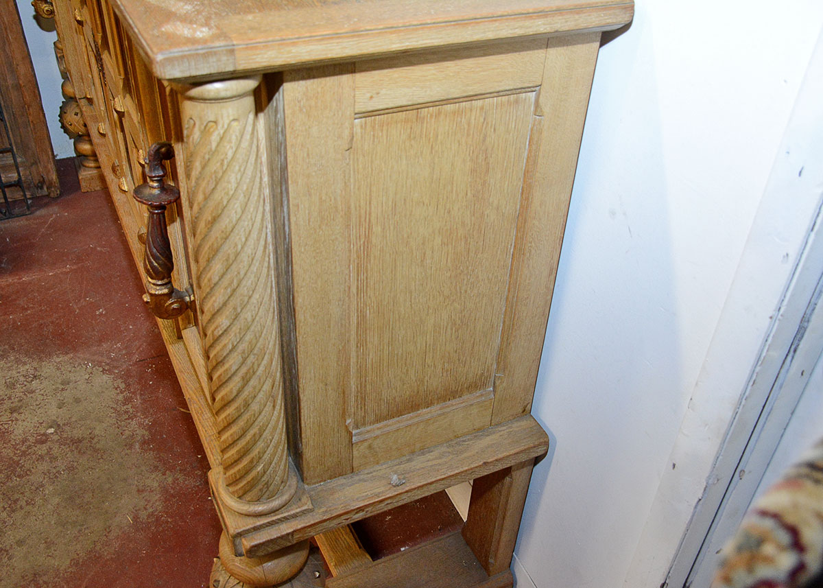 Large French Oak Buffet With Inlaid Tooled Leather Panels