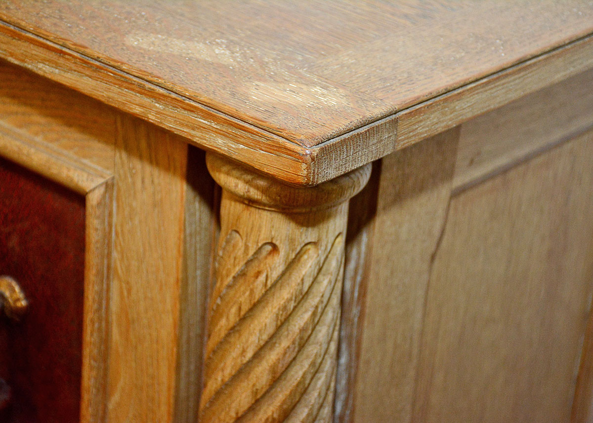 Large French Oak Buffet With Inlaid Tooled Leather Panels