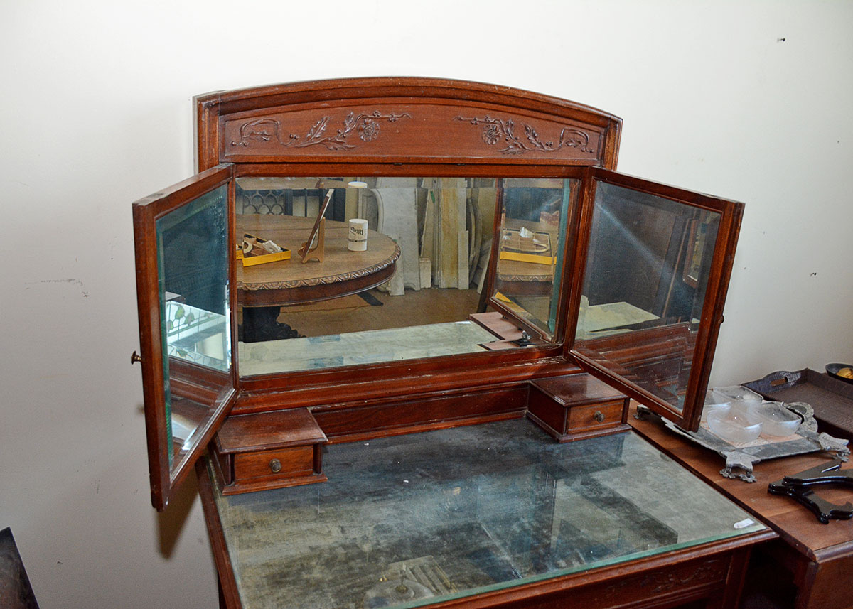 French Art Nouveau Style Writing Table with Mirror