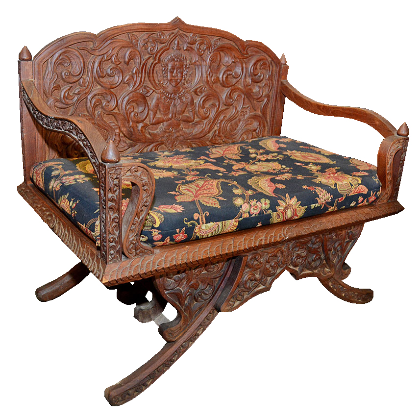 Thai Carved Mahogany Settee