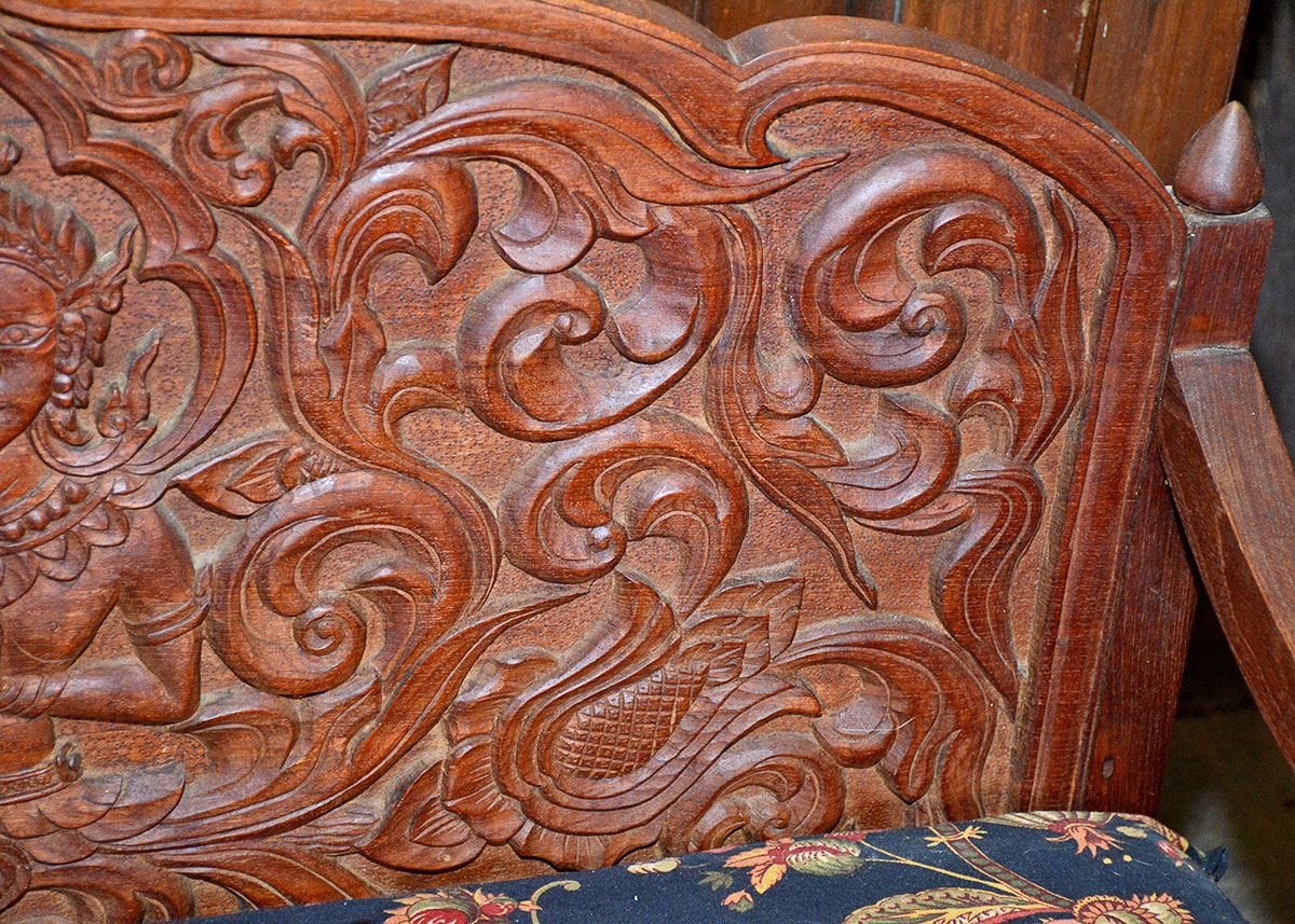 Thai Carved Mahogany Settee