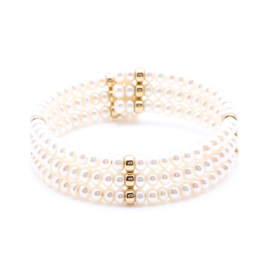 Cultured Pearl Bracelet with 14K Yellow Gold Accent Beads