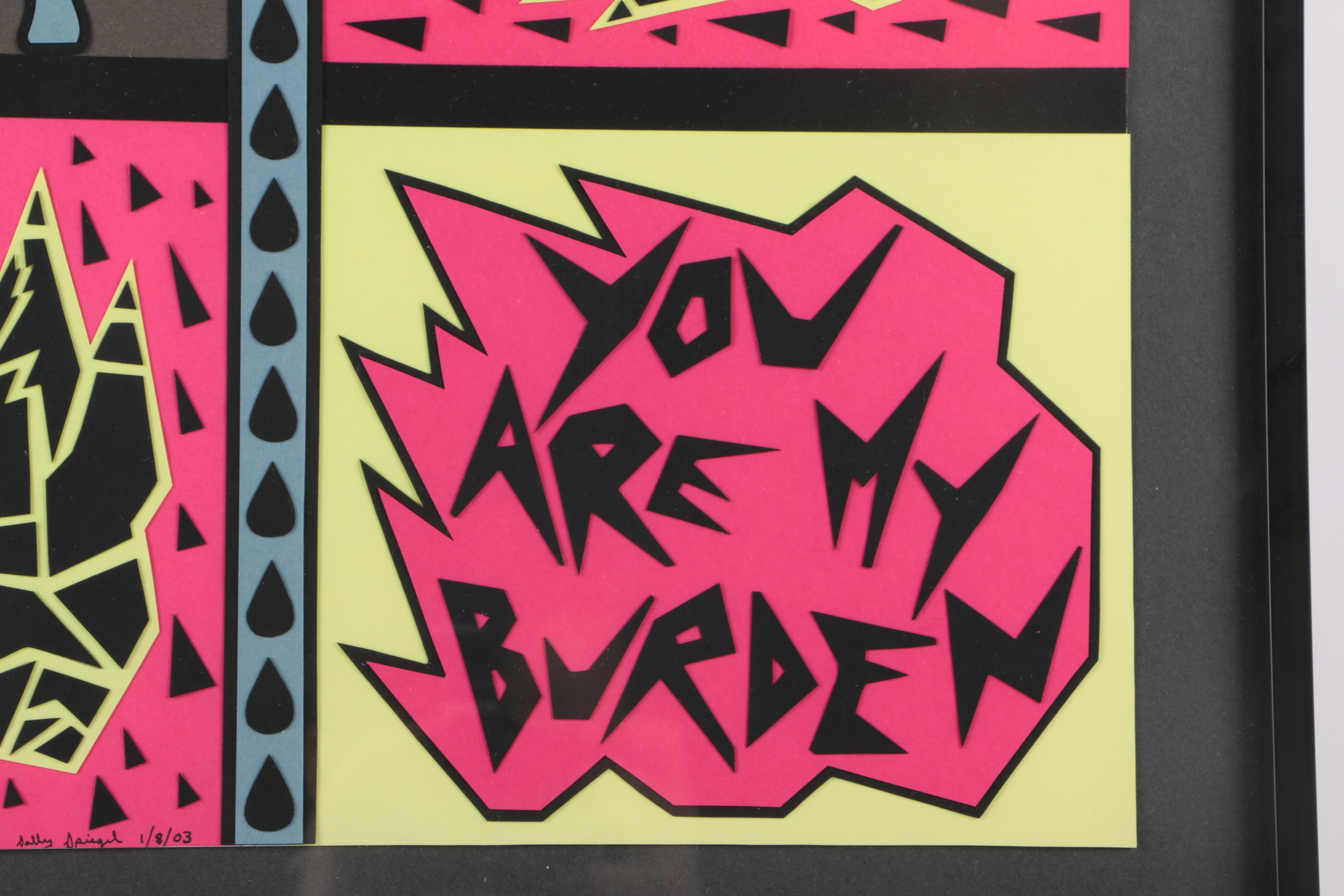 Sally Spiegel 2003 Mixed Media Paper Collage "My Burden" From the "Wolff" Series