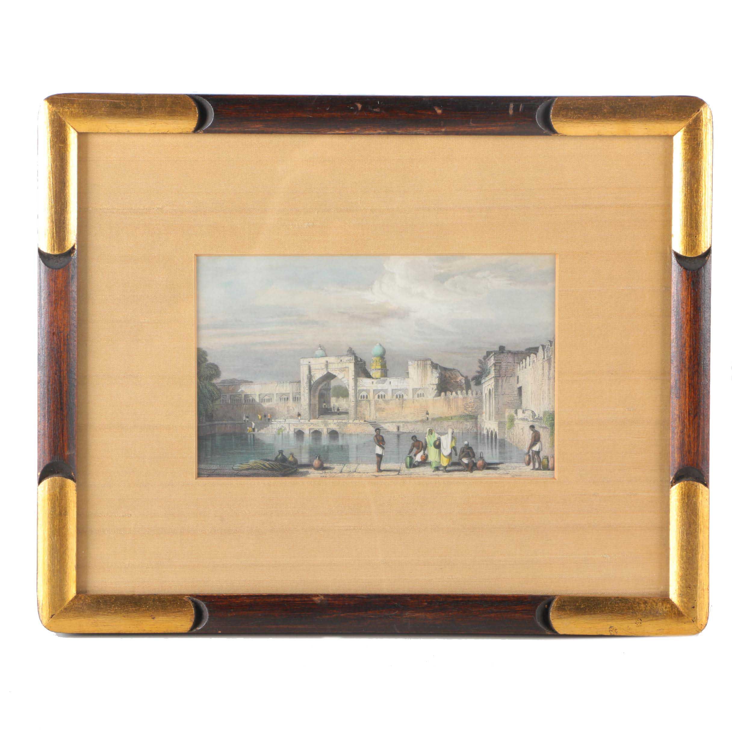 Hand Colored Engraving of a South Asian Genre Scene