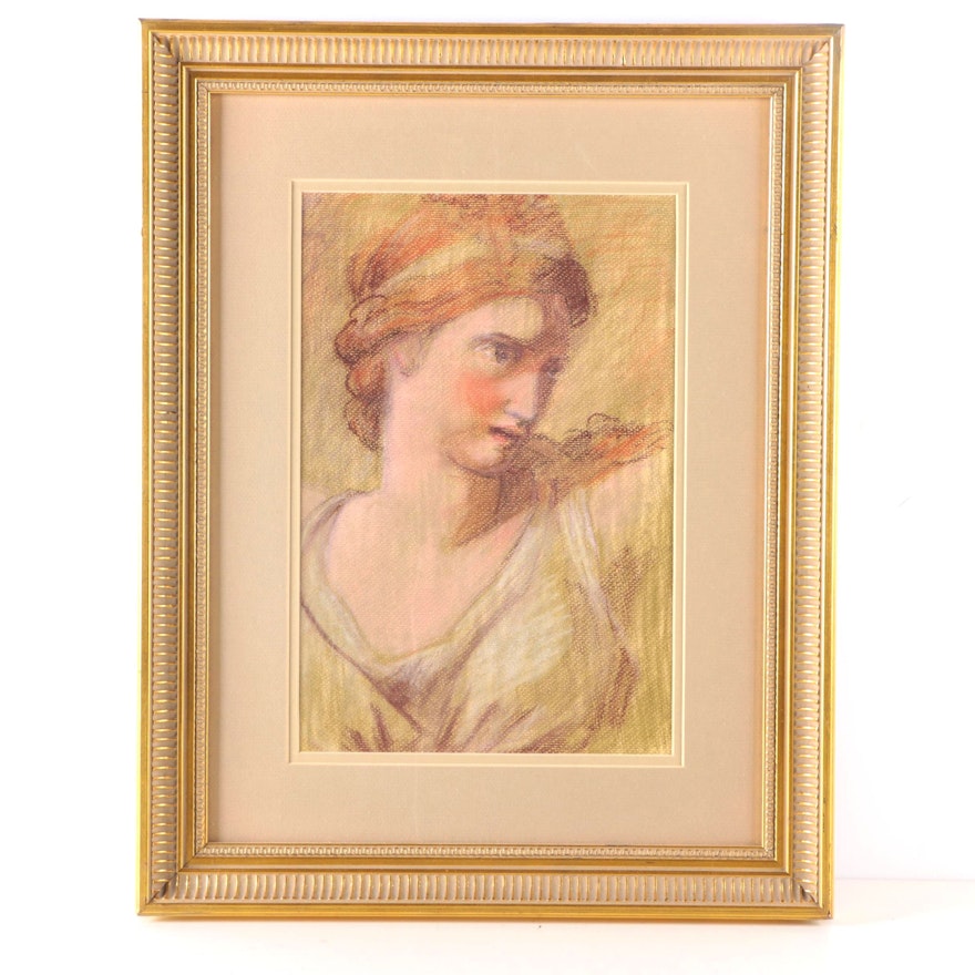 Framed Pastel Drawing of Female Figure