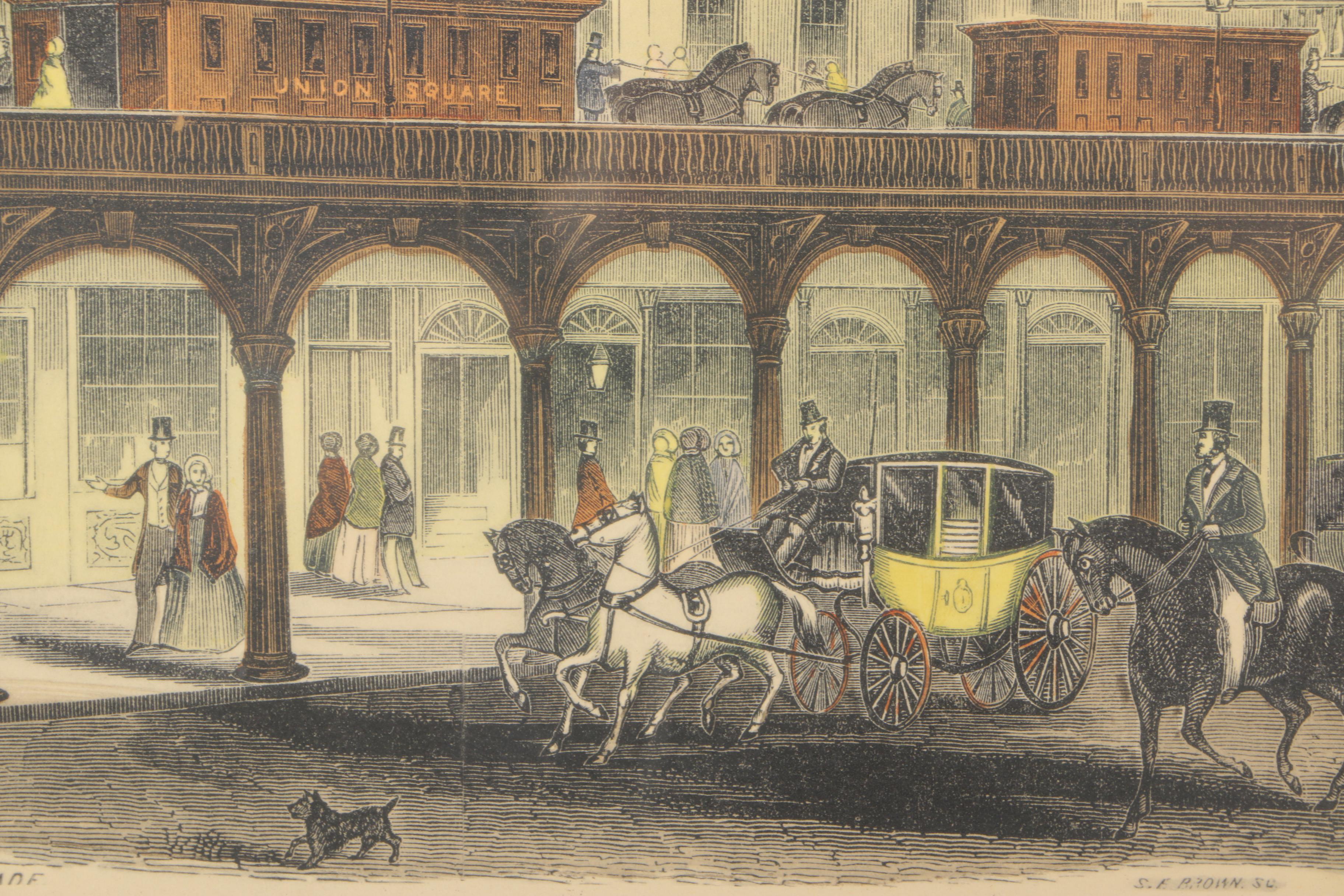Hand Colored Lithograph Prints of New York Street Scenes