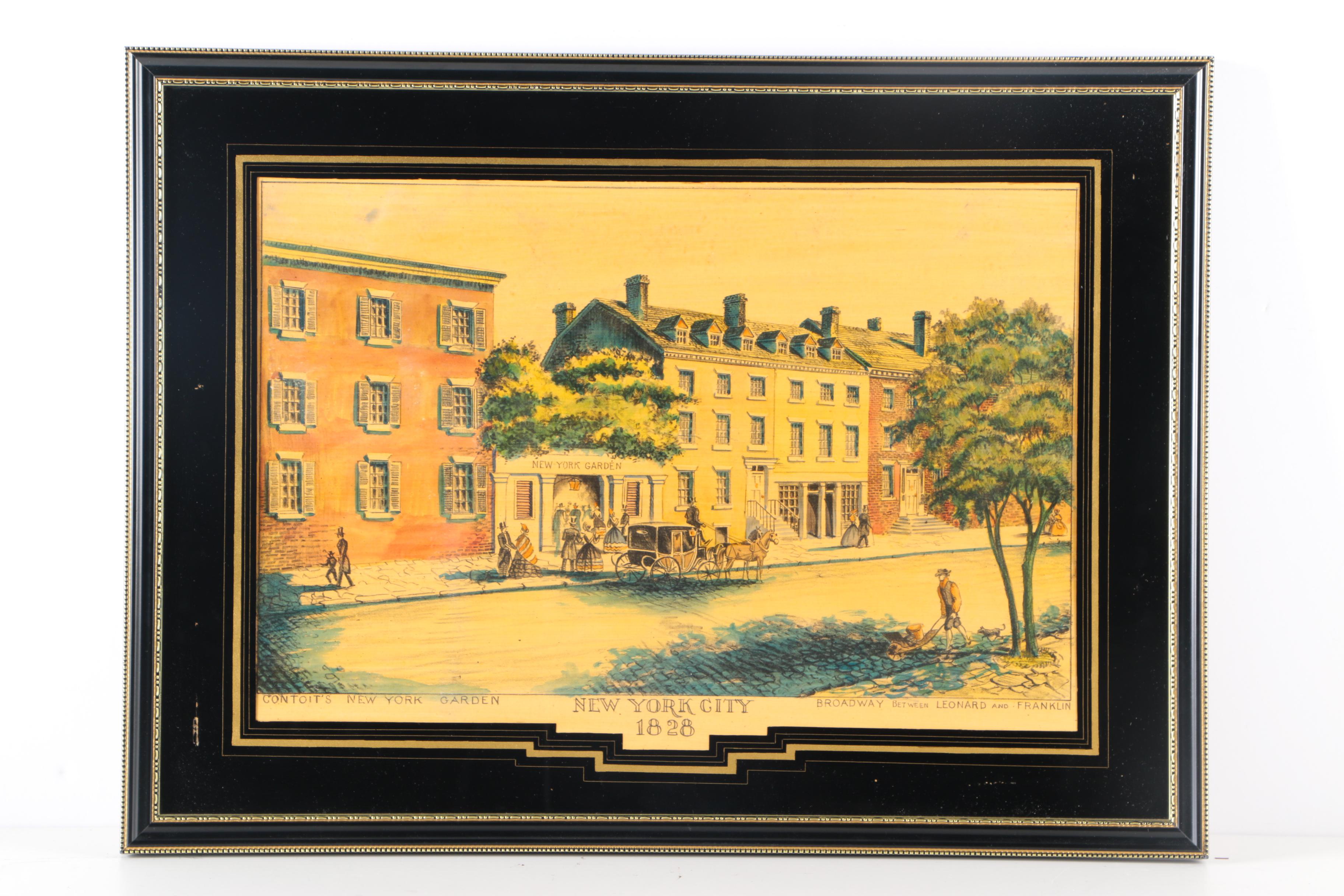 Hand Colored Lithograph Prints of New York Street Scenes