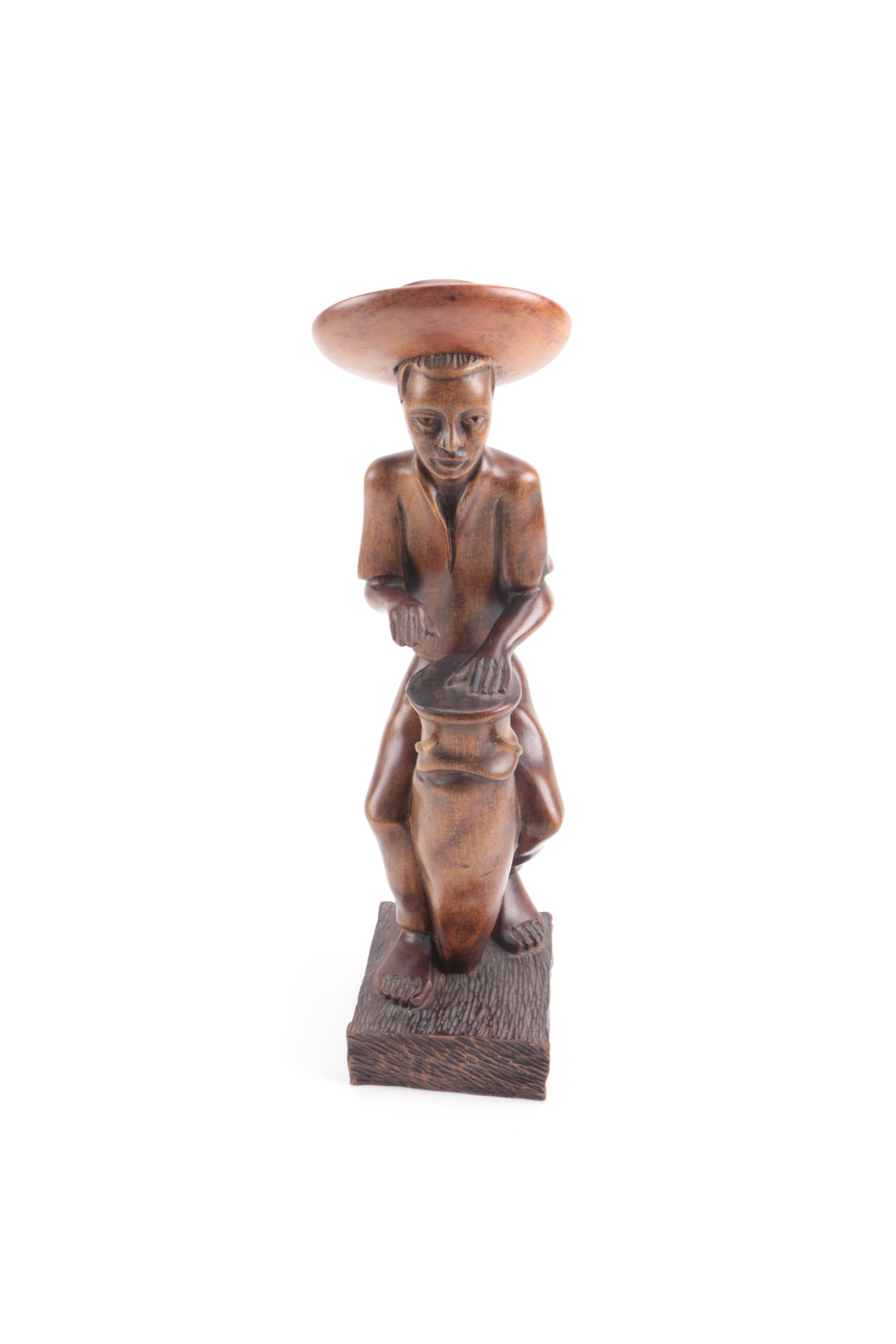 Vintage Hand Carved Wooden Figurine From Haiti