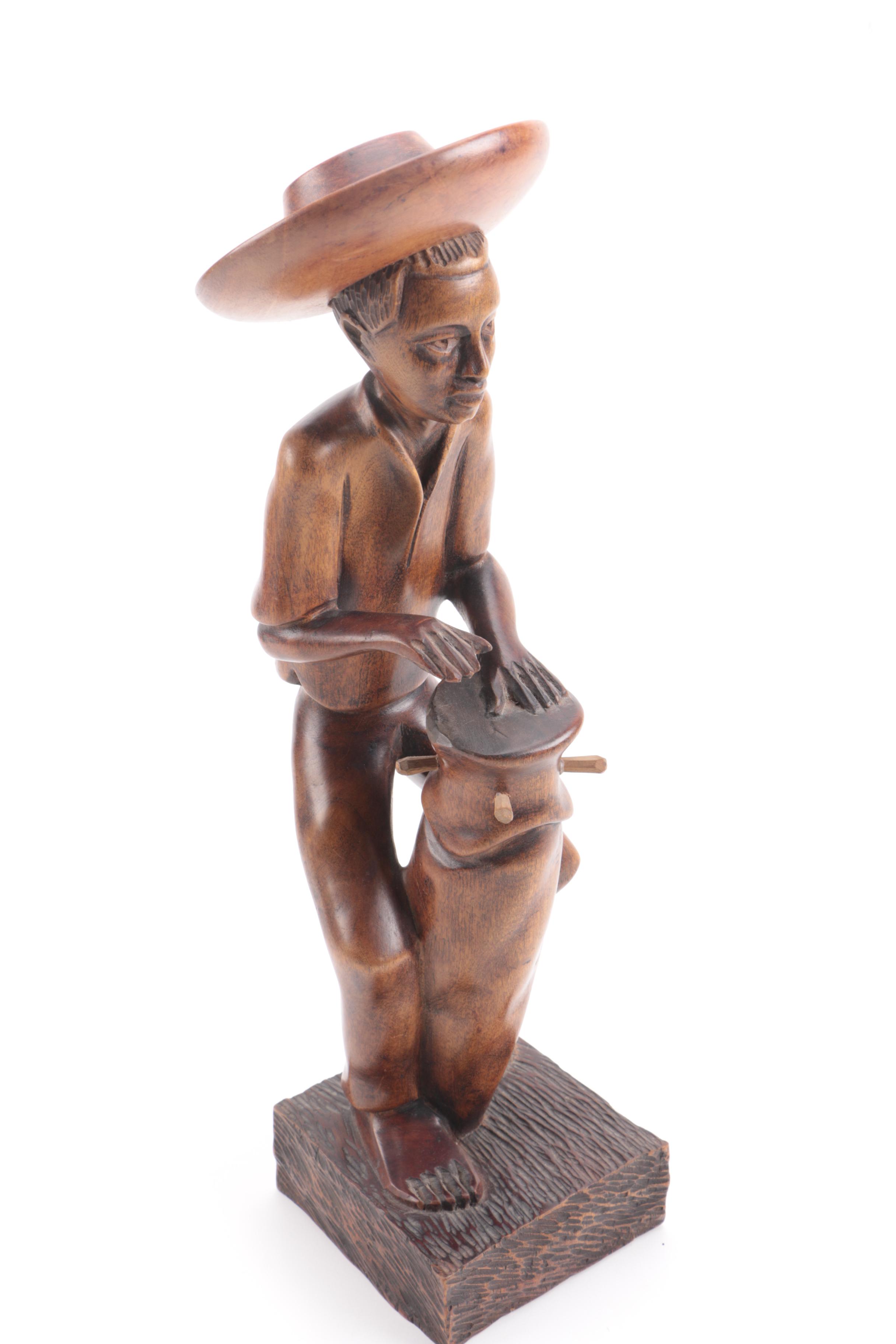 Vintage Hand Carved Wooden Figurine From Haiti