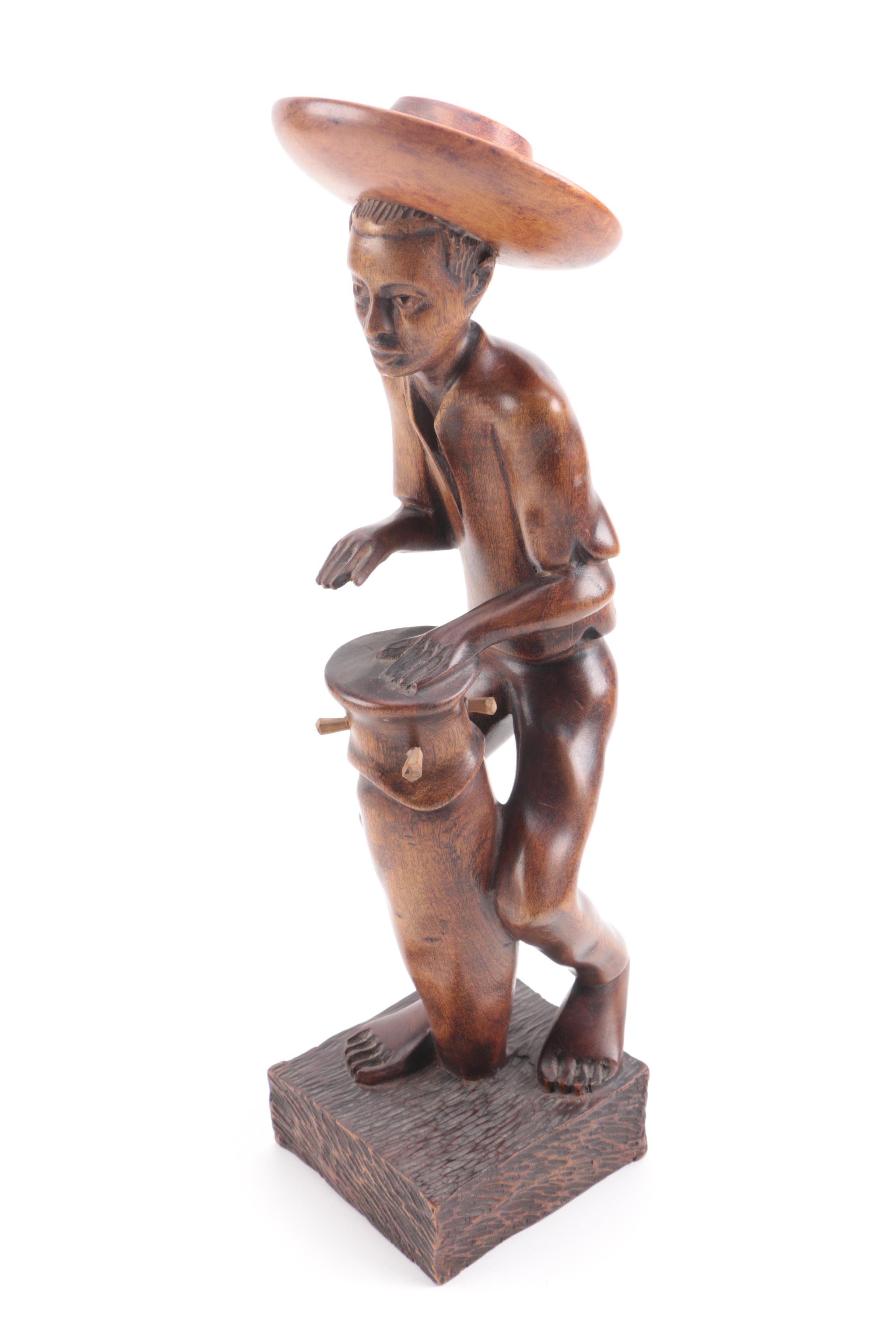 Vintage Hand Carved Wooden Figurine From Haiti
