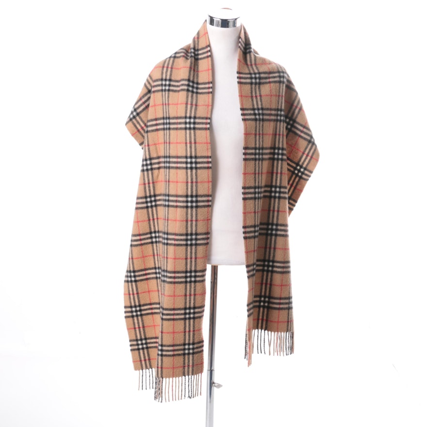 Plaid Wool Scarf With Fringe