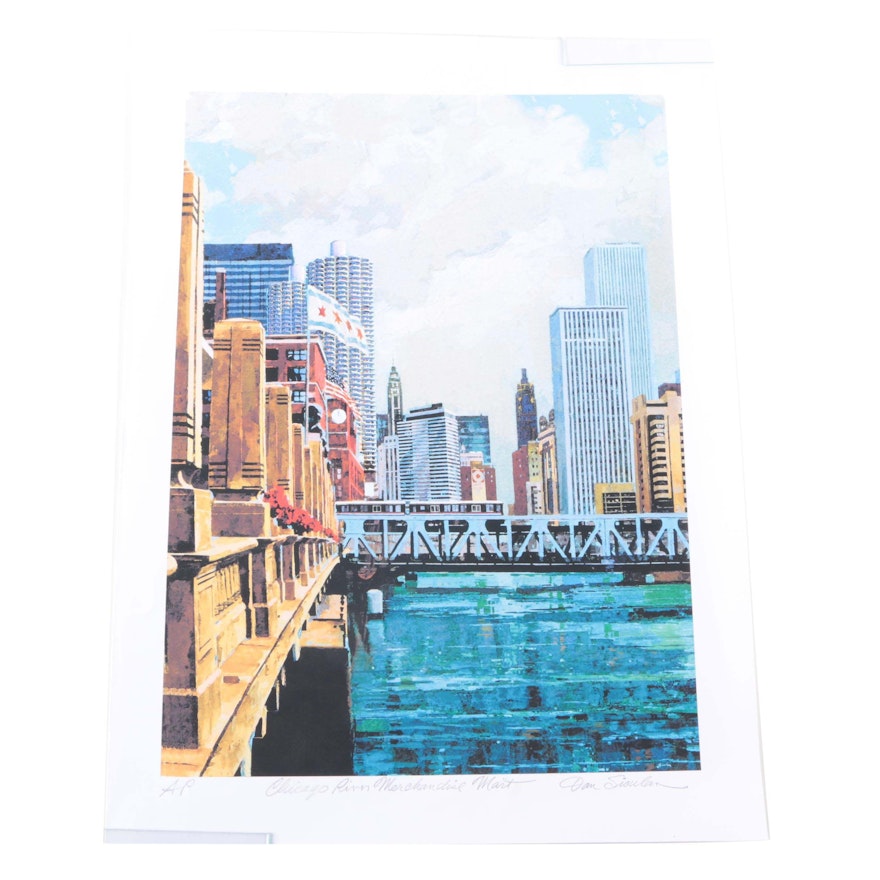 Dan Siculan Artist's Proof Giclée Cityscape "Chicago River Merchandise Mart"