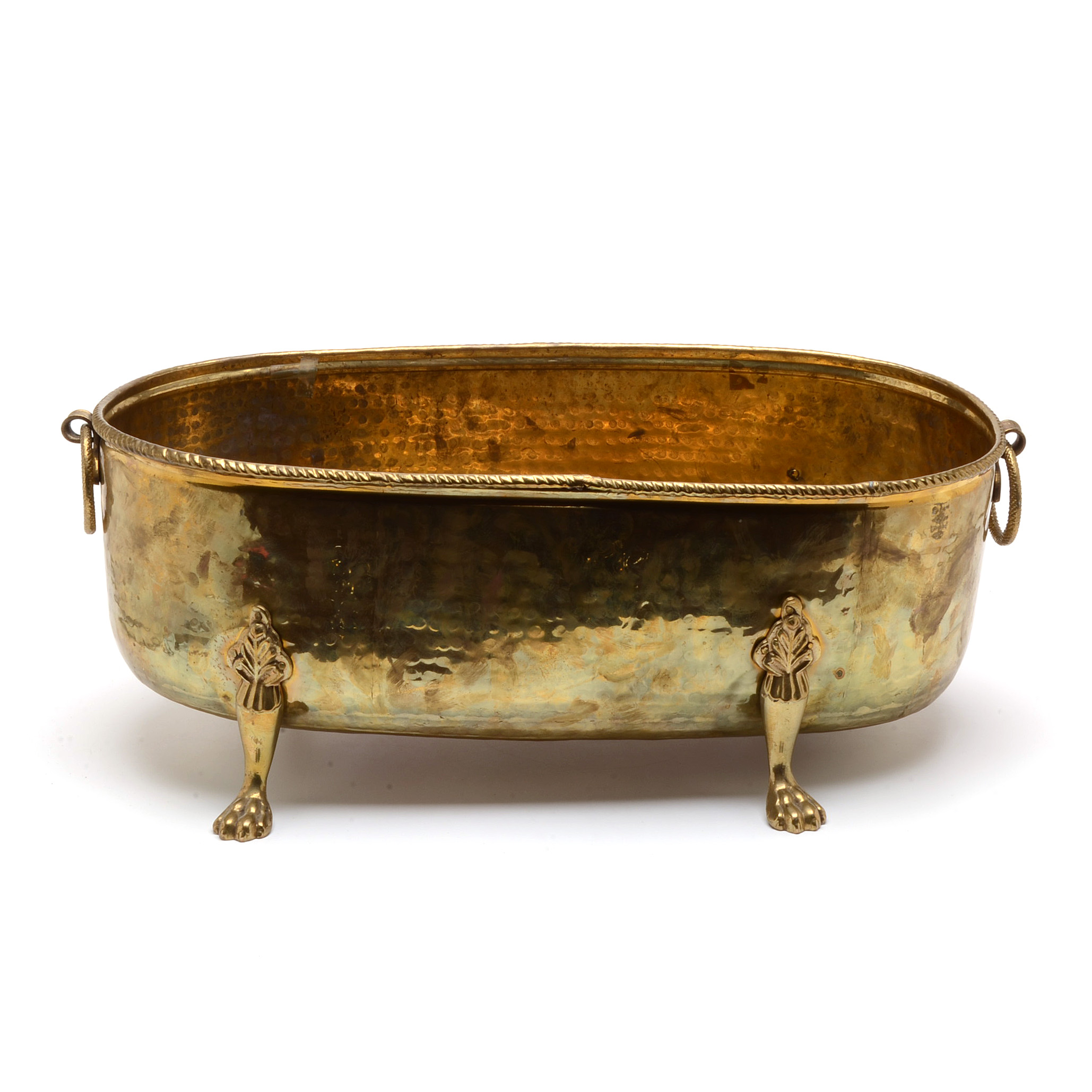 Brass Hammered Planter with Claw Feet