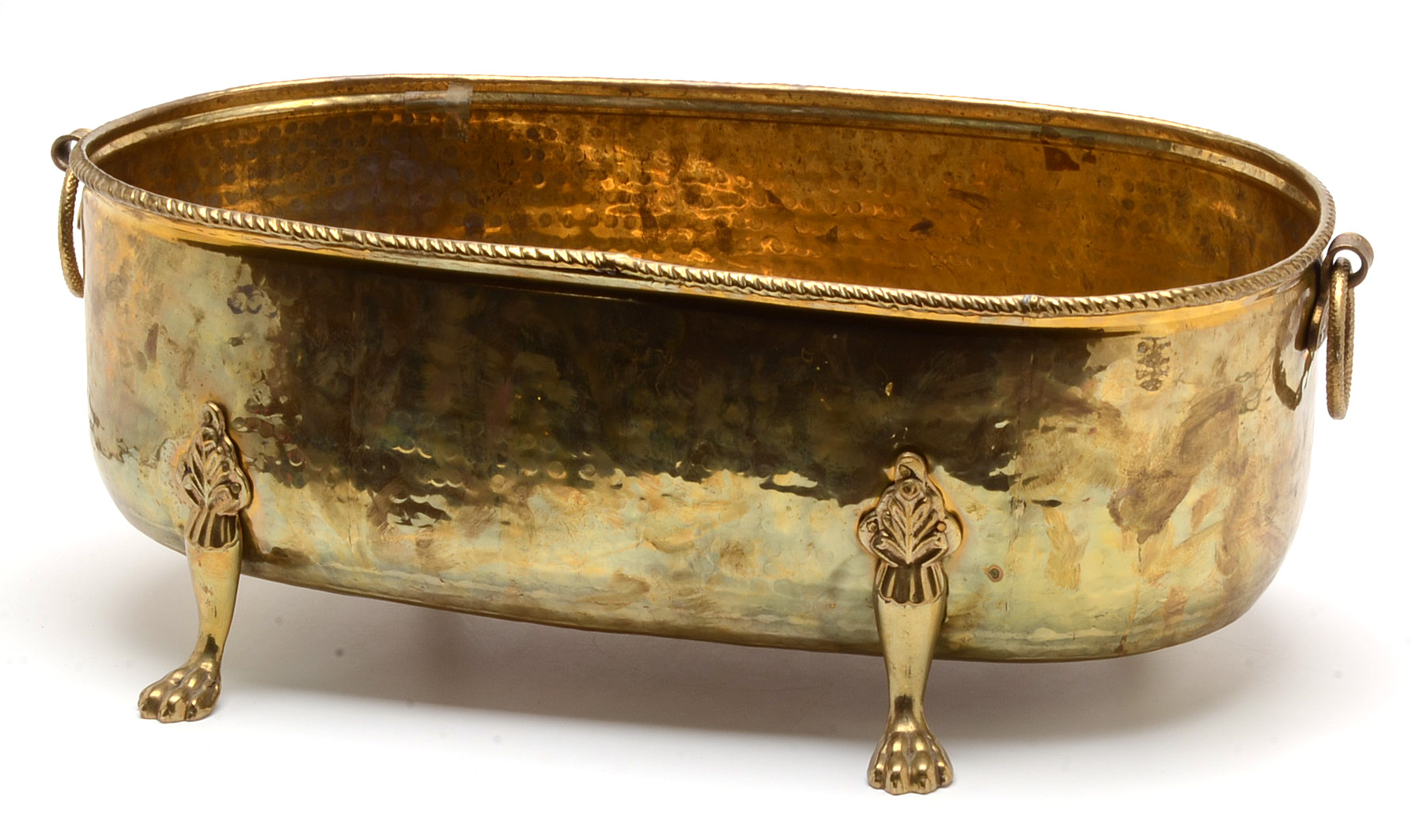 Brass Hammered Planter with Claw Feet