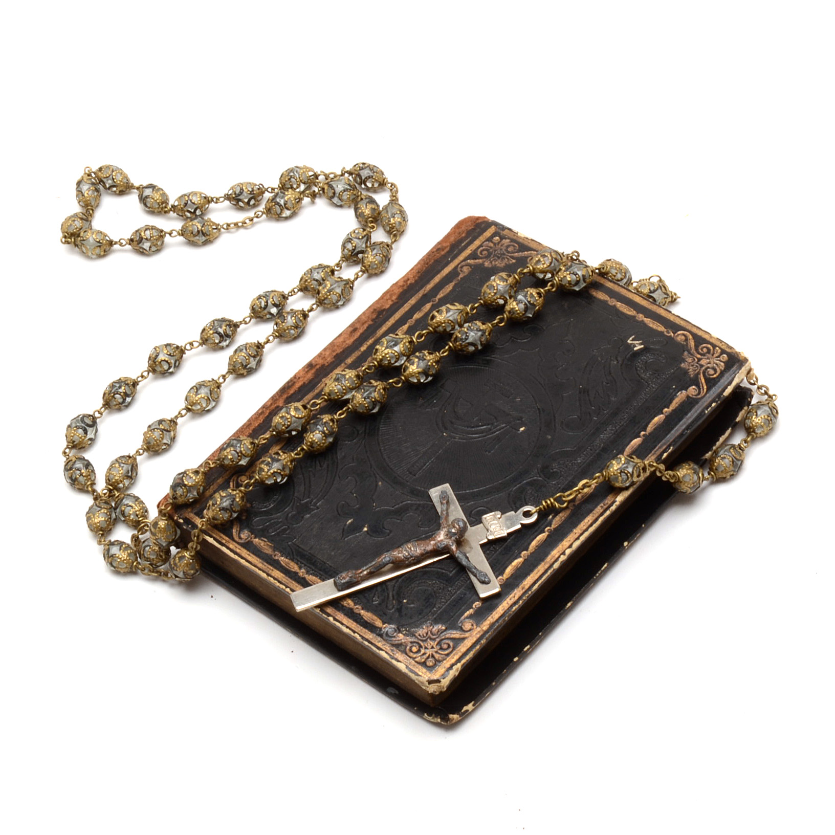Antique German Prayer Book and Vintage Rosary