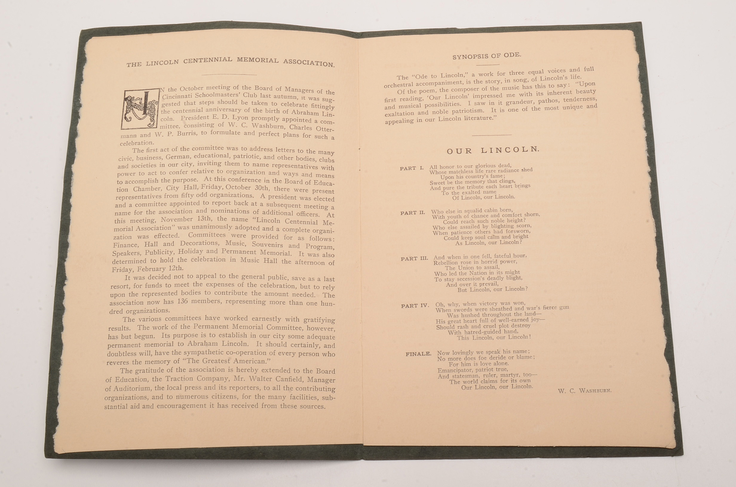 "Lincoln Day Celebration" Pamphlet, Music Hall, Cincinnati, Ohio