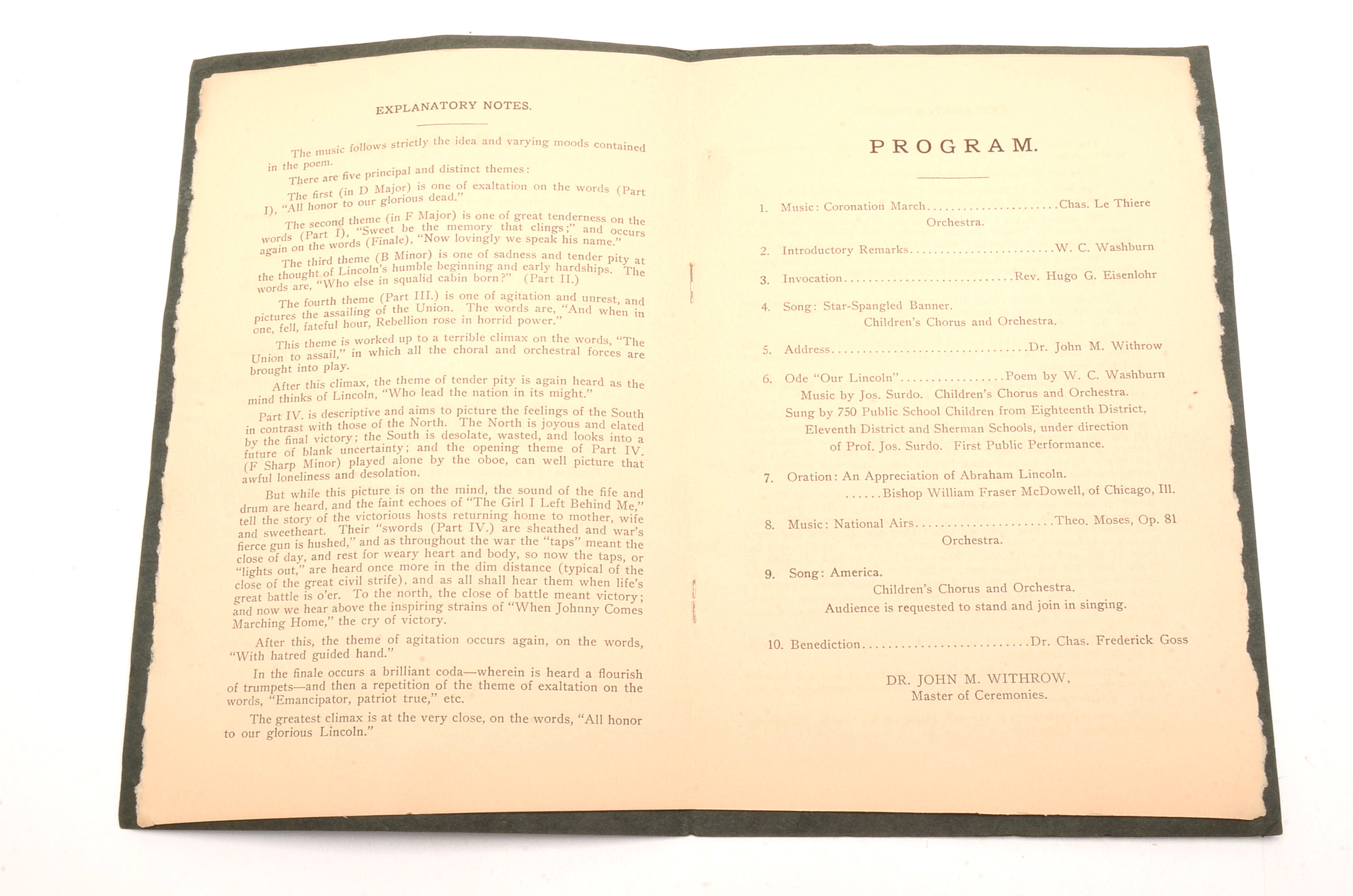 "Lincoln Day Celebration" Pamphlet, Music Hall, Cincinnati, Ohio