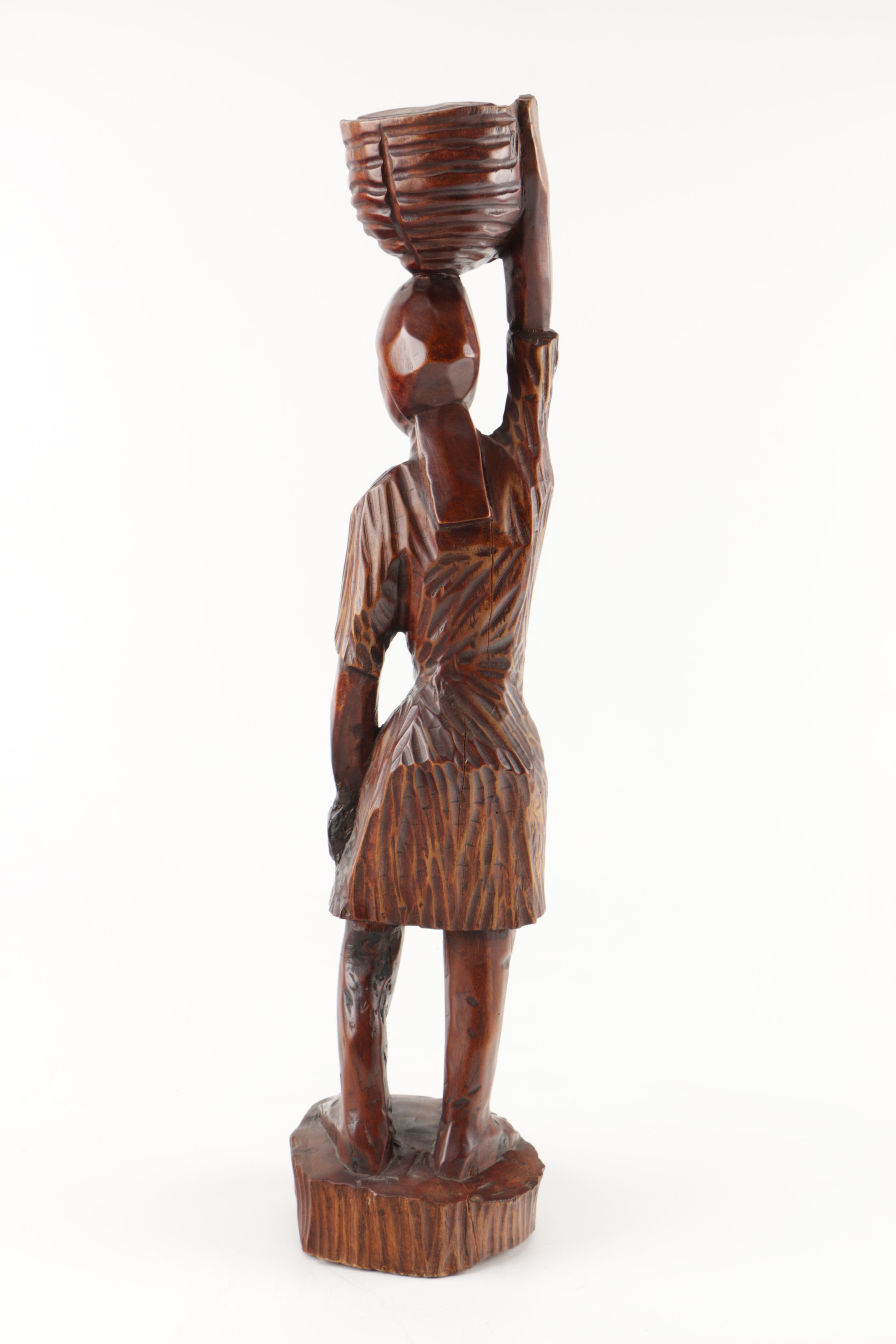 Vintage African Woman Hand Carved and Signed Figurine