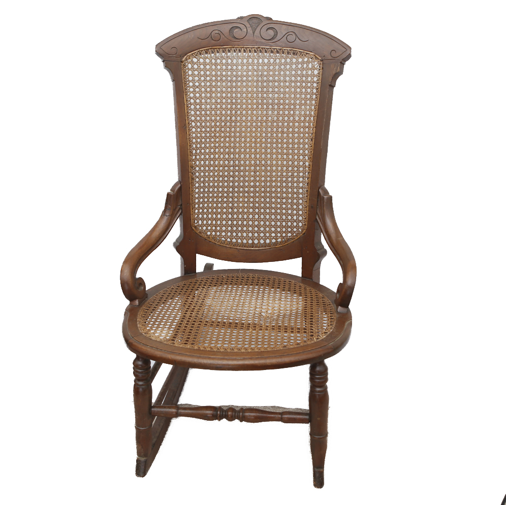 Antique Cane Back Wooden Rocking Chair