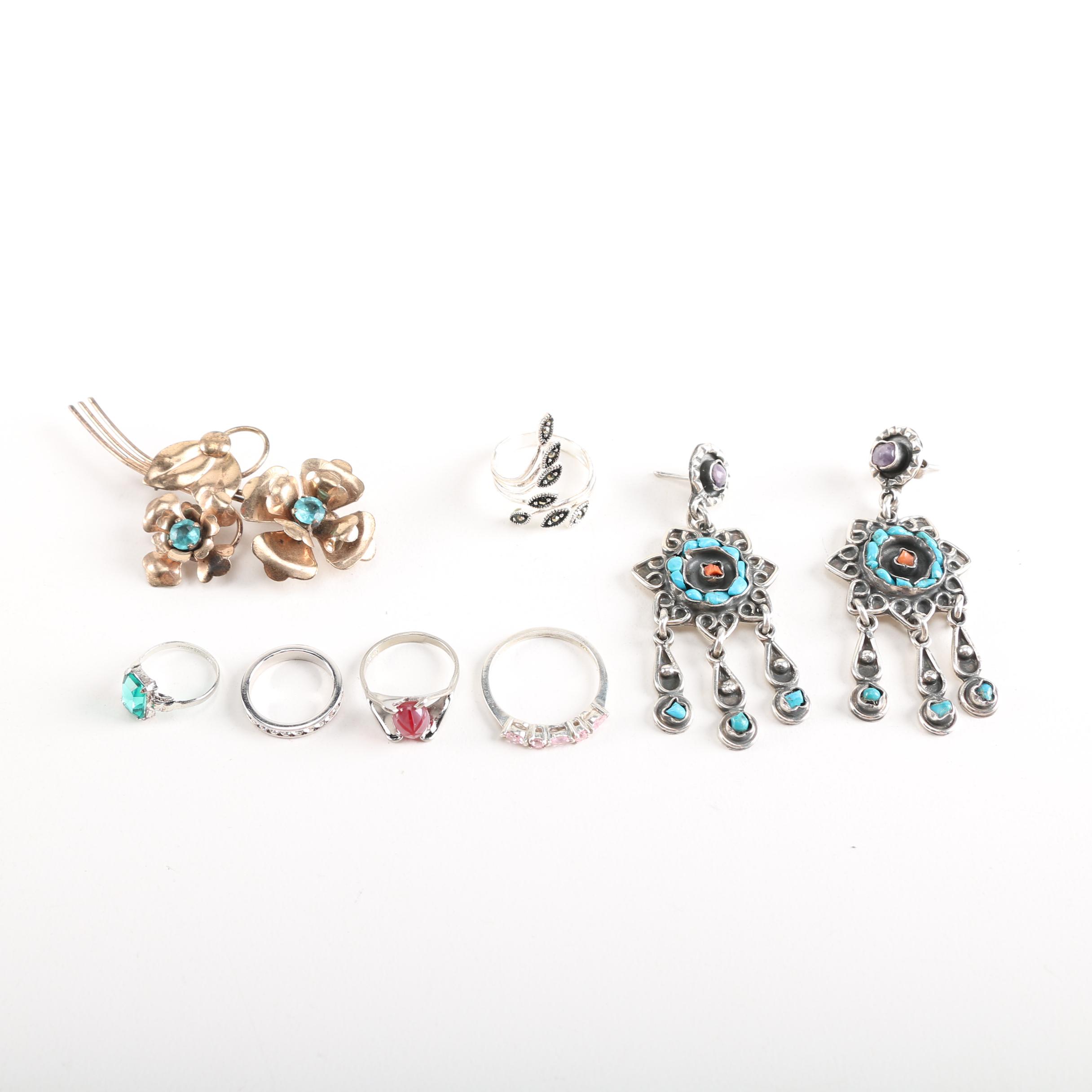 Sterling Silver Jewelry Including a Pair of Chandelier Earrings