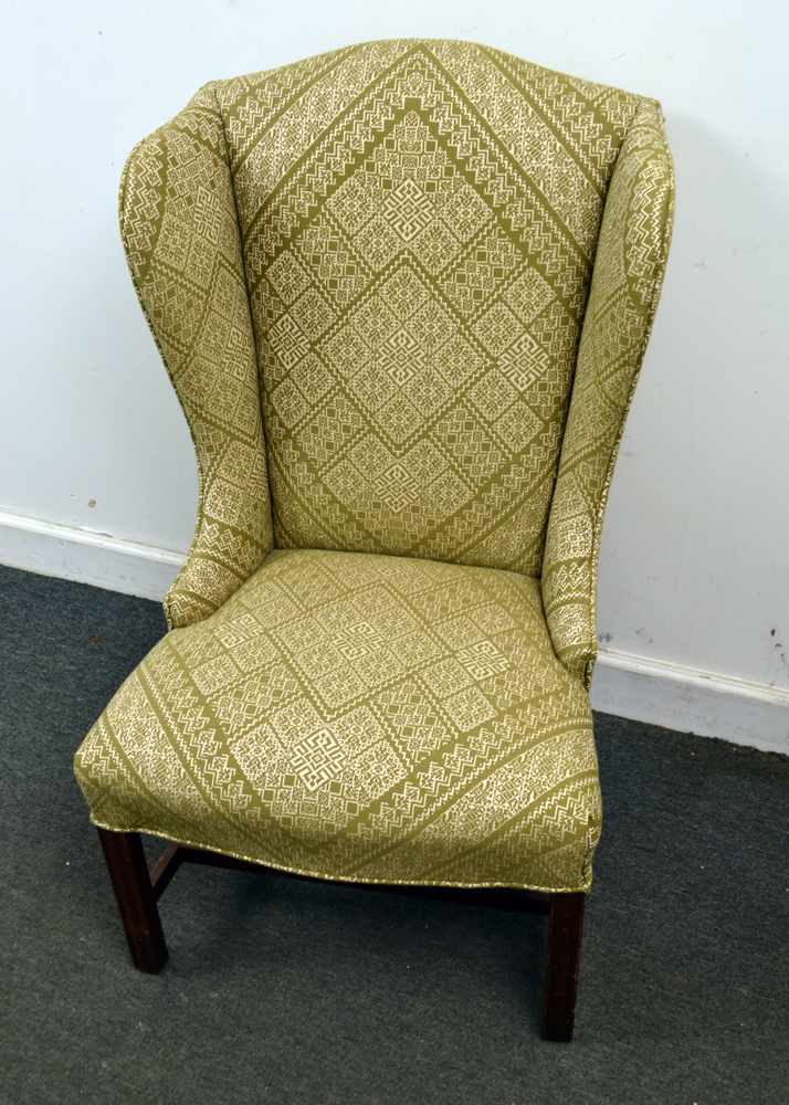 Vintage Green Patterned Upholstered Wingback Chair