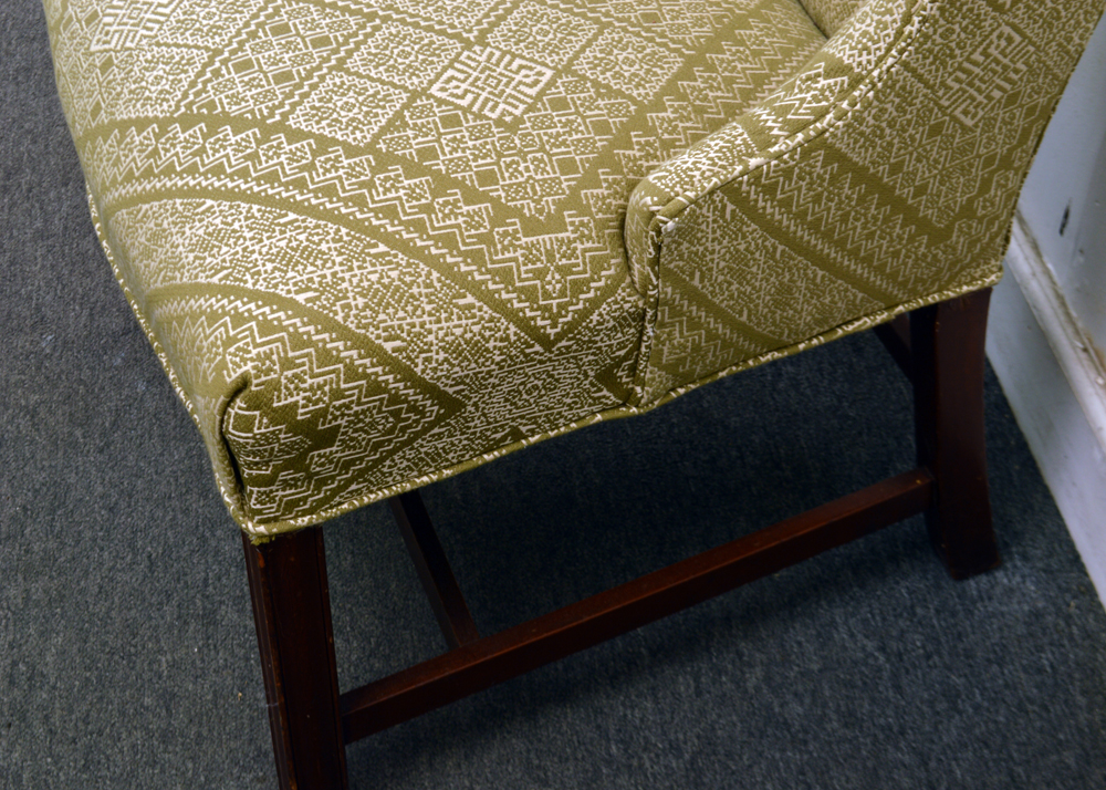 Vintage Green Patterned Upholstered Wingback Chair