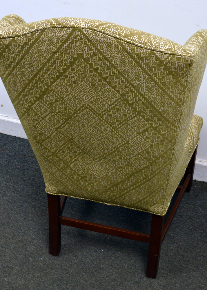 Vintage Green Patterned Upholstered Wingback Chair
