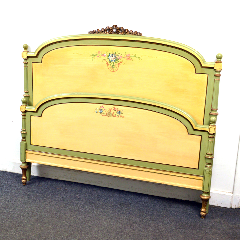 Vintage French Provincial Style Hand Painted Queen Size Bed Frame