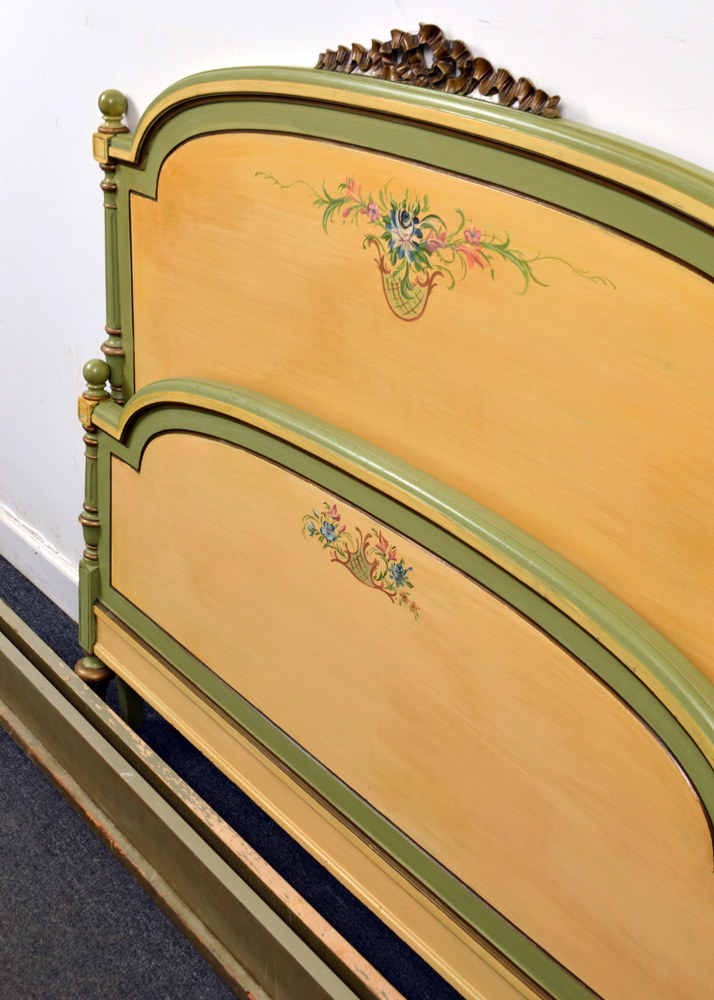 Vintage French Provincial Style Hand Painted Queen Size Bed Frame