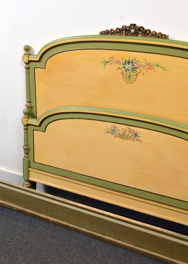 Vintage French Provincial Style Hand Painted Queen Size Bed Frame