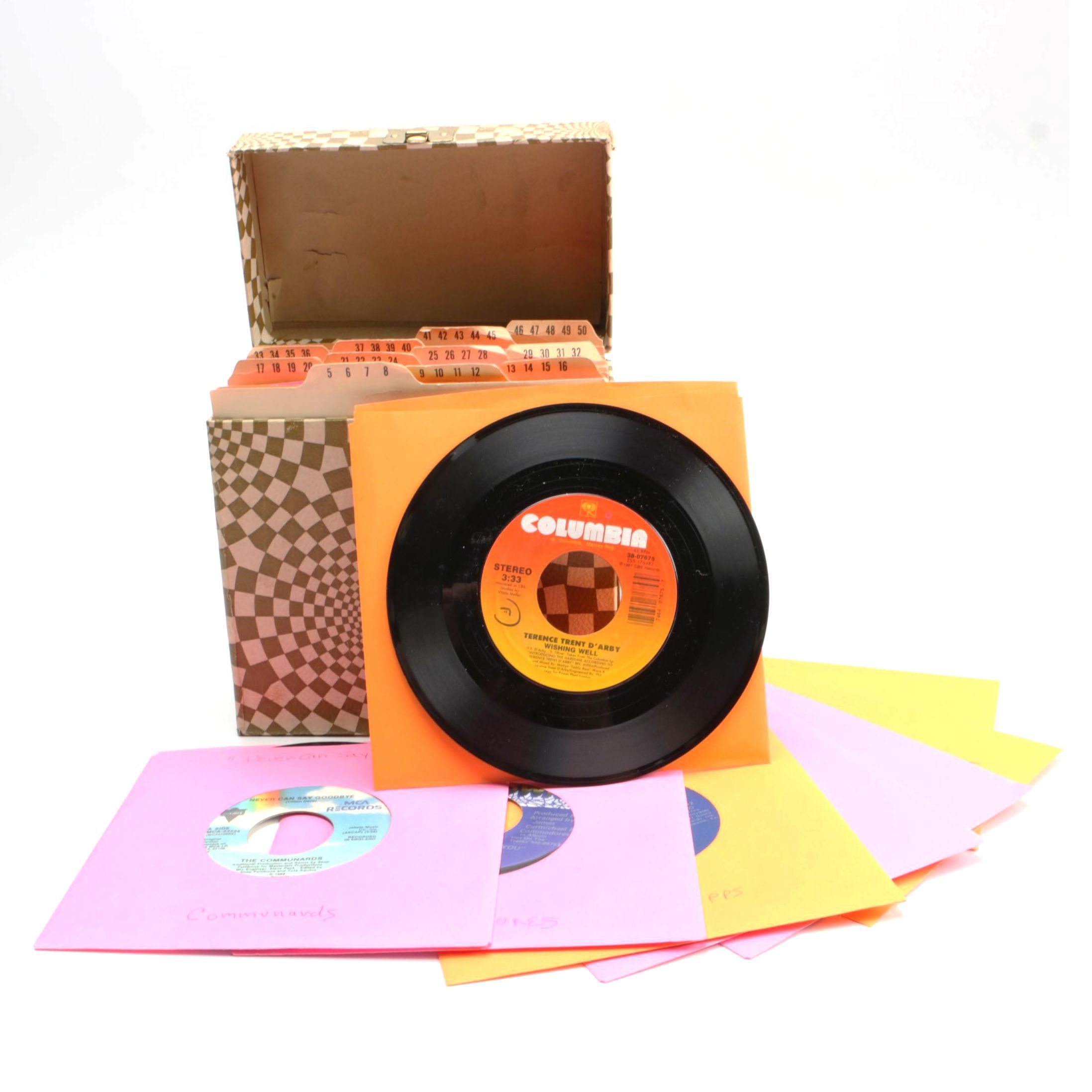 Vintage 45 RPM Record Carrying Case and Records